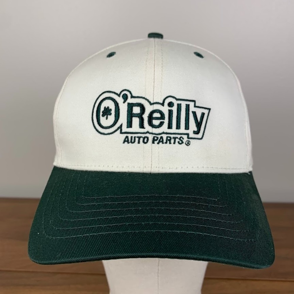 O'Reilly Auto Parts Adjustable Baseball Cap Hat Embroidered Logo Beige/Green